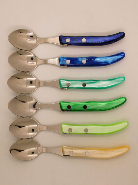 Claude Dozorme Laguiole Spoon Set Desert / Ice Cream Stainless Blue Green 6pcs