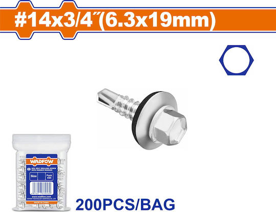 Wadfow Self-Piercing Sheet Metal Screw Hexagon Galvanized with Diameter M6.3 and Length 19mm 200pcs