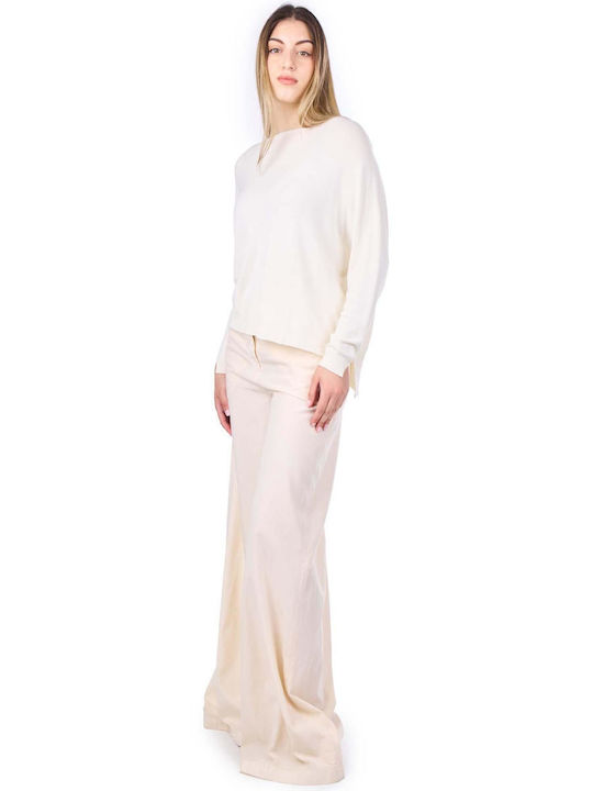 Psycho Pantalone Women's High-waisted Fabric Trousers Ecru