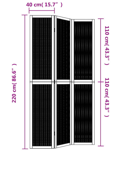 vidaXL Декоративен Параван Дървен с 3 Панела 105x220см