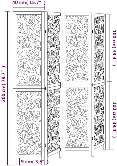 vidaXL Decorative Room Divider Wooden with 4 Panels 140x200cm