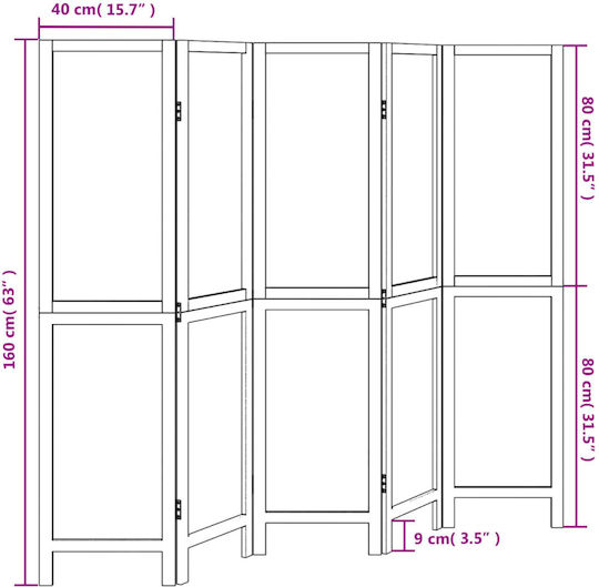 vidaXL Decorative Room Divider Wooden with 5 Panels 175x160cm