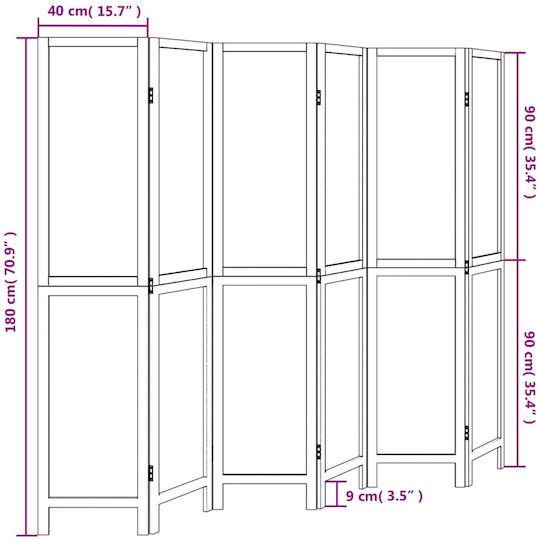 vidaXL Dekorativer Raumteiler Hölzernes mit 6 Paneelen 210x180cm