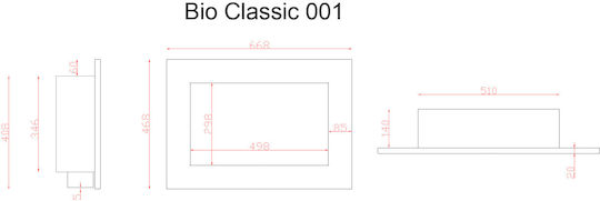EcoHot Bio Classic 001 B Επιτοίχιο Τζάκι Βιοαιθανόλης Εσωτερικού Χώρου Μαύρο 67x15.5x46cm