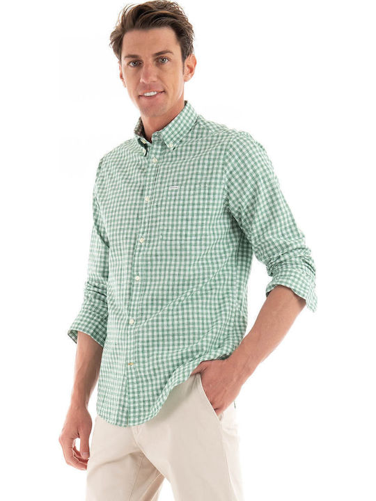 Kanehill Long-sleeved Cotton Shirt Checked Light Green