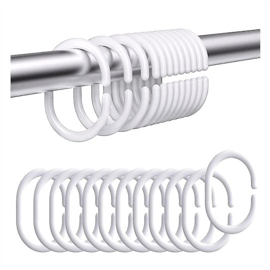 Plastic Bathroom Curtain Rings White 12pcs