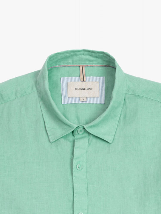 Gianni Lupo Men's Shirt Long Sleeve Linen Mint