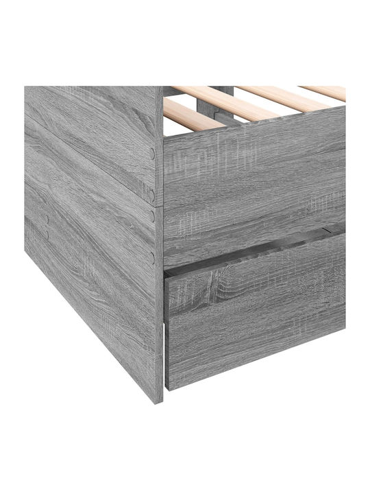 Sofa Bed Single Wooden Gray with Slats for Mattress 100x200cm