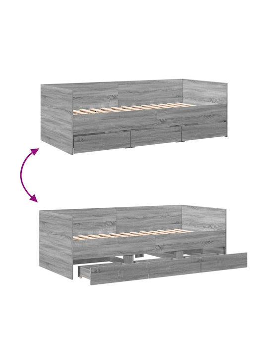 Sofa Bed Single Wooden Gray with Slats for Mattress 100x200cm
