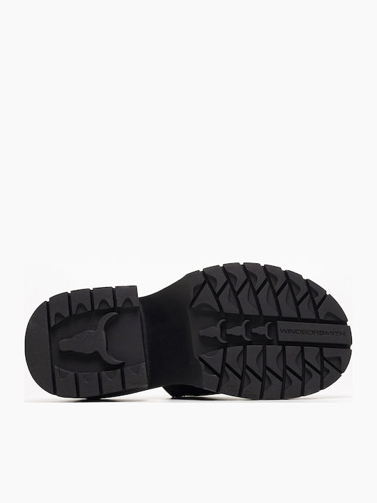 Confessions Leather Mules With Chunky Low Heel In Black Colour