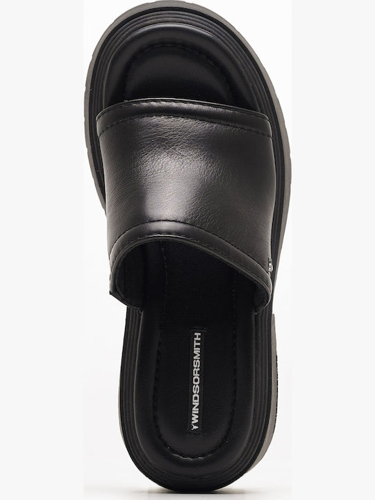 Confessions Leather Mules With Chunky Low Heel In Black Colour
