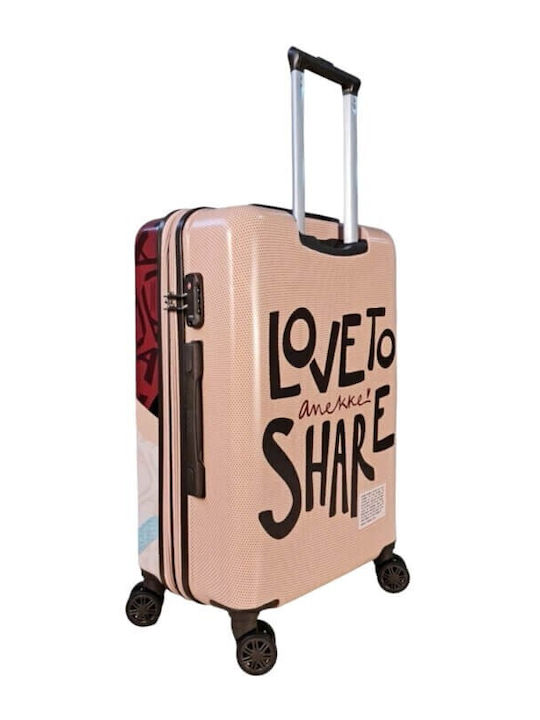 Anekke Hollywood Love To Share Μεσαία Βαλίτσα Ταξιδίου Σκληρή Ροζ με 4 Ρόδες Ύψους 66εκ.