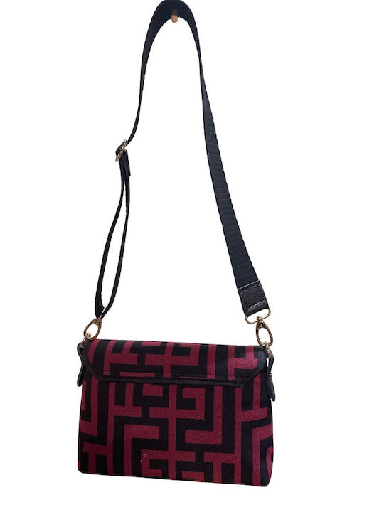 Aphrodite I Δερμάτινη Γυναικεία Τσάντα Χιαστί Dark Red Black Labyrinth