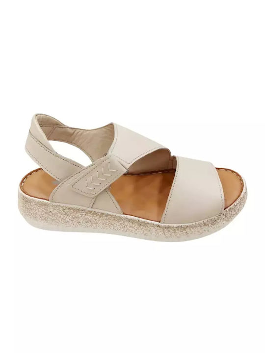 Boxer Leather Women's Flat Sandals in Beige Color