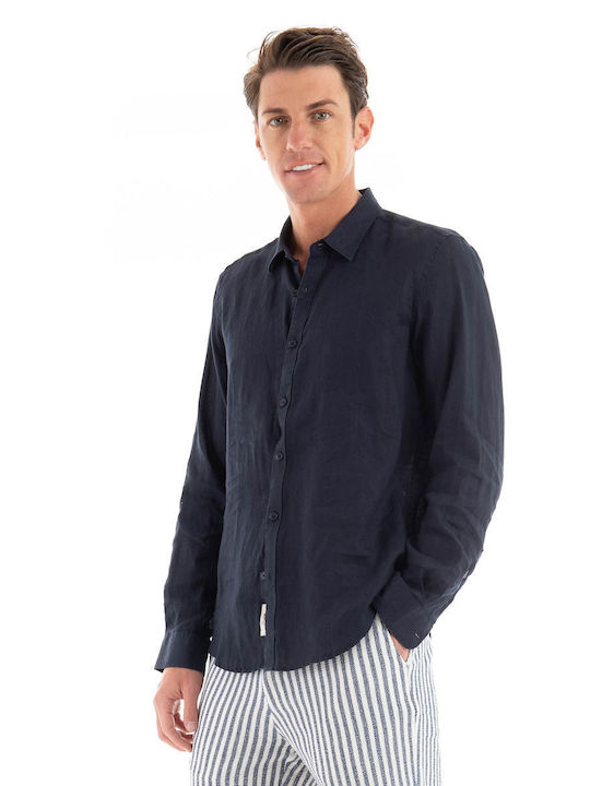 Long-sleeved Linen Shirt Dark Blue