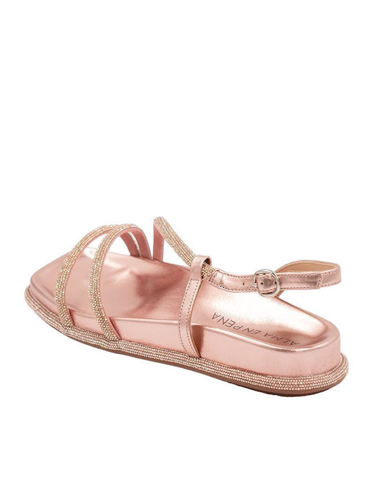 Leder Flache Sandalen für Damen in Rosa Farbe