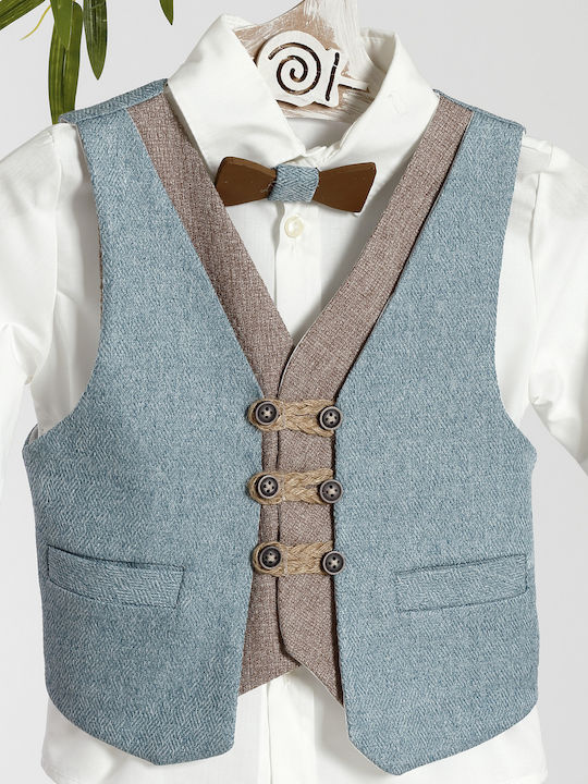 Costum de botez băiat maro-petrol K-2434 Lollipop Bls-24-k-2434