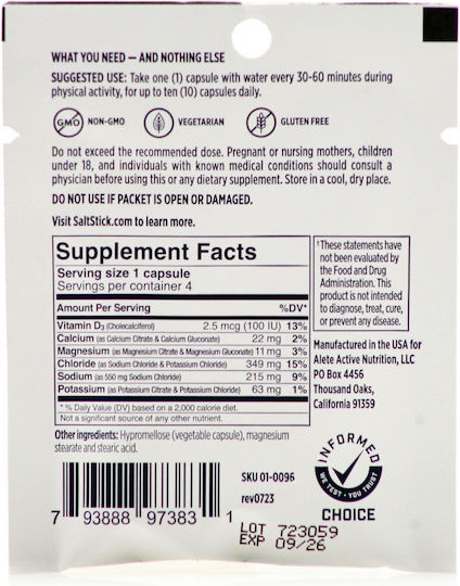SaltStick Buffered Electrolyte Salts 4 veg. caps