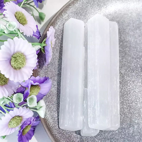 Ancient Wisdom Rod from Natural White Selenite Stone 10cm in White Color
