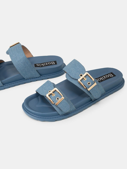 Two-Strap & Buckle Women's Sandals 5144 Denim Synthetic Leather