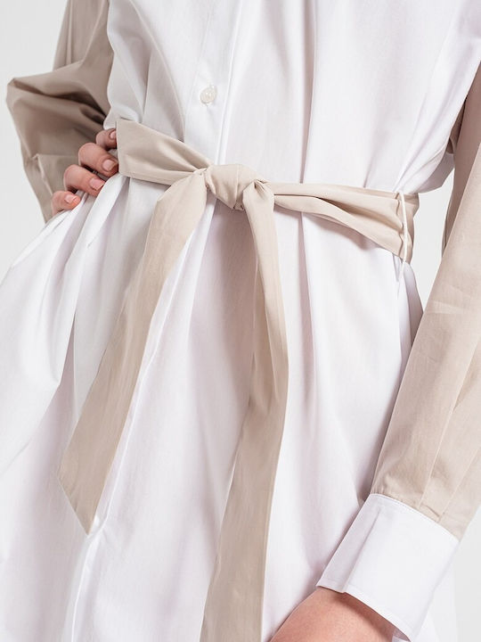 Rochie-Cămașă Midi Albă