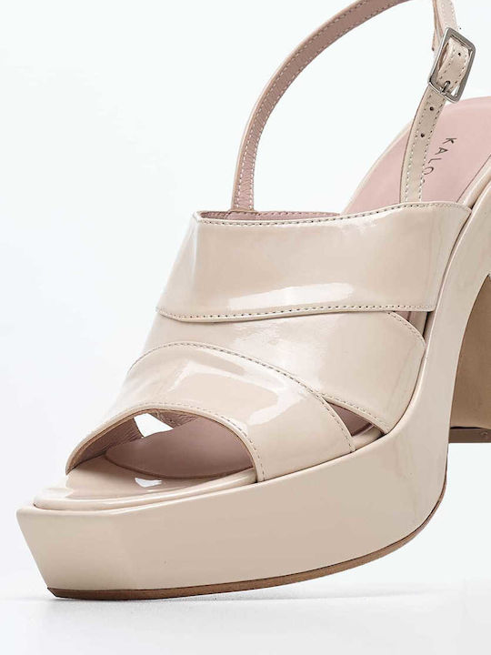 Καλογήρου Leder Damen Sandalen in Beige Farbe