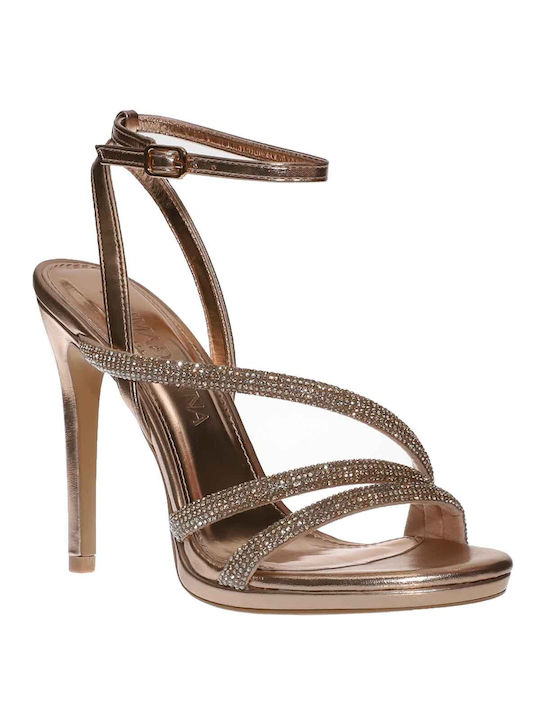 Primadonna Damen Sandalen mit Chunky hohem Absatz in Gold Farbe