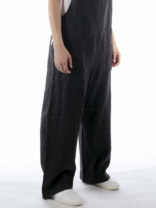 Black Overalls Γυναικεία Λινή Ολόσωμη Φόρμα Black Overalls