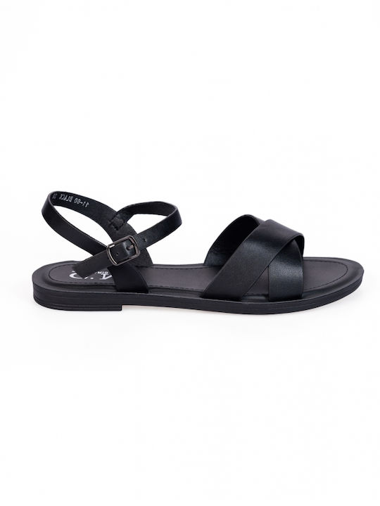 Flache Sandalen mit gekreuzten Riemen Schwarz