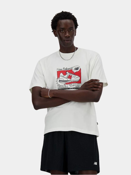 New Balance T-shirt Bărbătesc cu Mânecă Scurtă WHITE