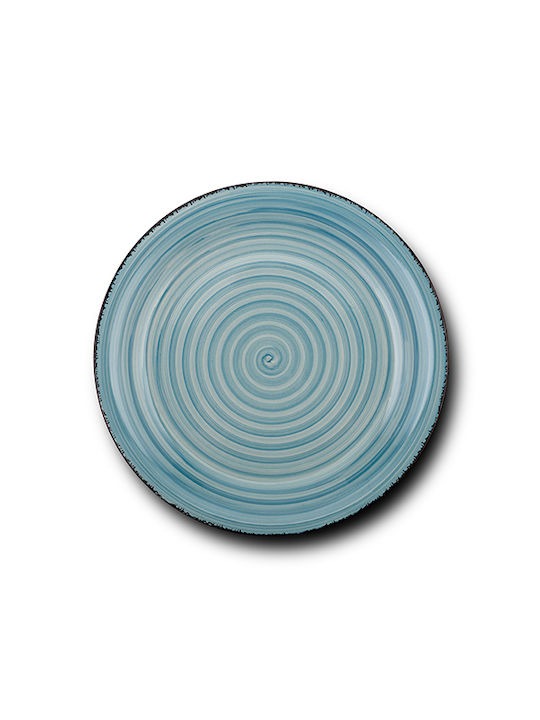 Nava Lines Faded Blue Plate Desert Ceramic Green with Diameter 19.5cm