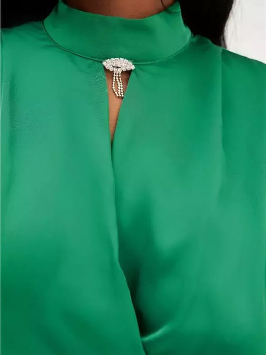 Emerald Satin Blouse Details Croisette Green