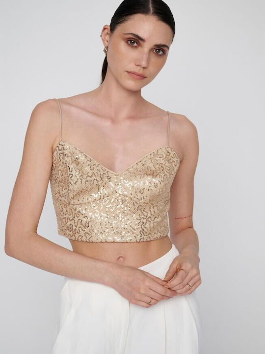 Ale - The Non Usual Casual Damen Crop Top mit Trägern Gold
