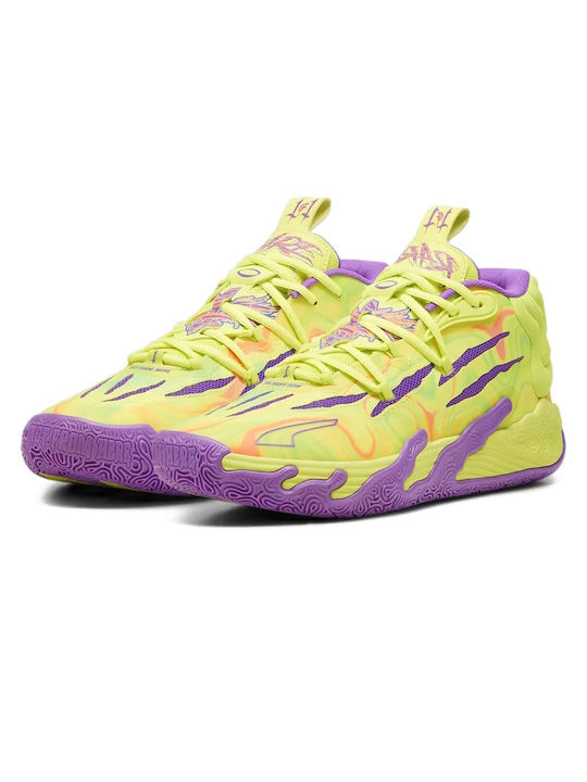 Puma MB.03 High Basketball Shoes Safety Yellow / Purple Glimmer