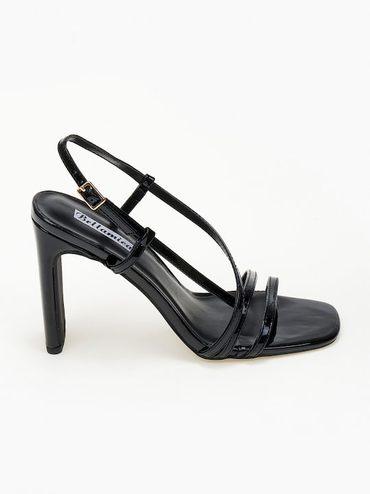 Issue Fashion Patent Leather Women's Sandals Black with Medium Heel