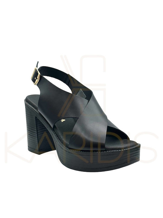 Ragazza Anatomic Platform Leather Women's Sandals Black with High Heel