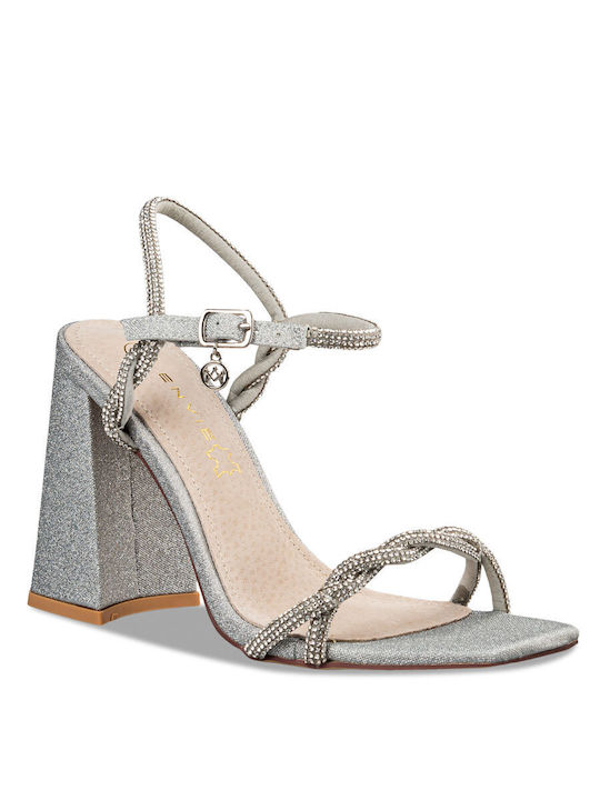 Envie Shoes Damen Sandalen mit hohem Absatz in Silber Farbe