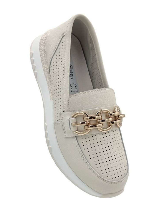 Γυναικεία Slip-On Δερμάτινα Μπεζ