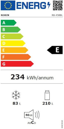 Robin Ψυγειοκαταψύκτης 293lt NoFrost Υ185xΠ60xΒ60εκ. Μαύρος RB-458BL