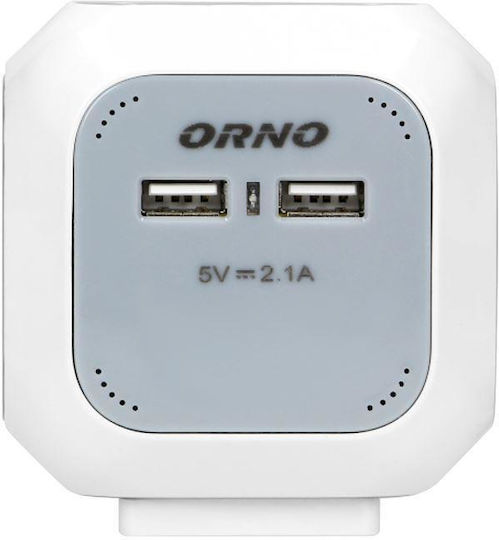 Orno Πολύπριζο Aσφαλείας 4 Θέσεων με 2 USB-A και Καλώδιο 1.4m Γκρι Γαλλίας (Type E)