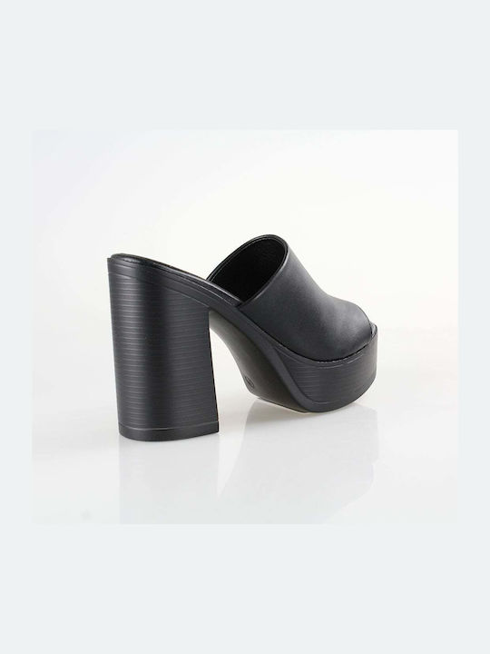 Seven Heel Leather Mules Black