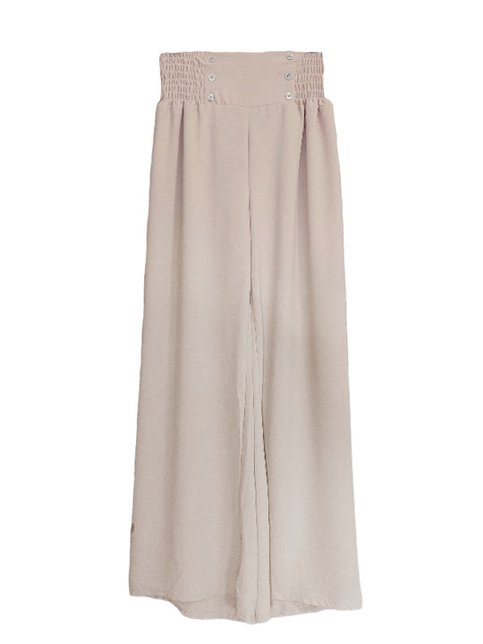 Fashion Vibes Women's Cotton Trousers with Elastic Beige