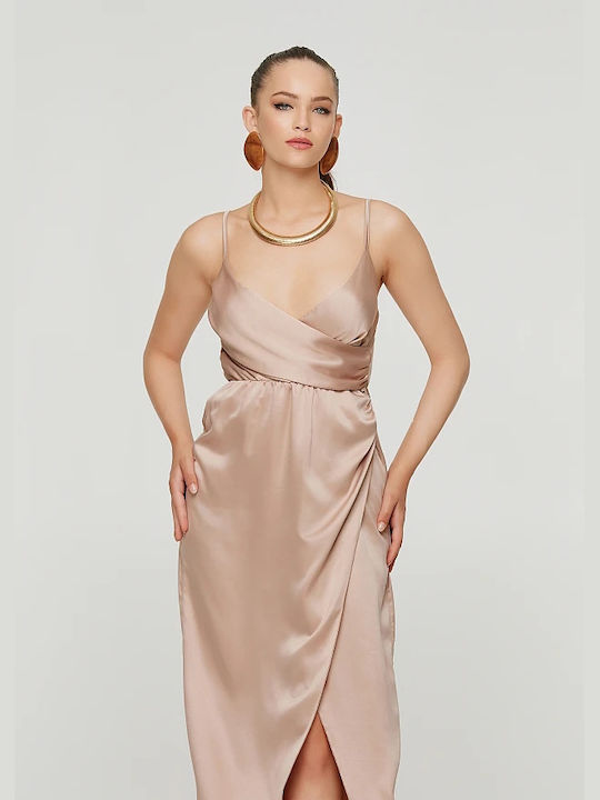 Lynne Maxi Drapierung Satin Kleid Satin Look Reißend Gold