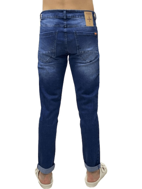 Men's Elastic Regular Fit Jeans Pants Blue