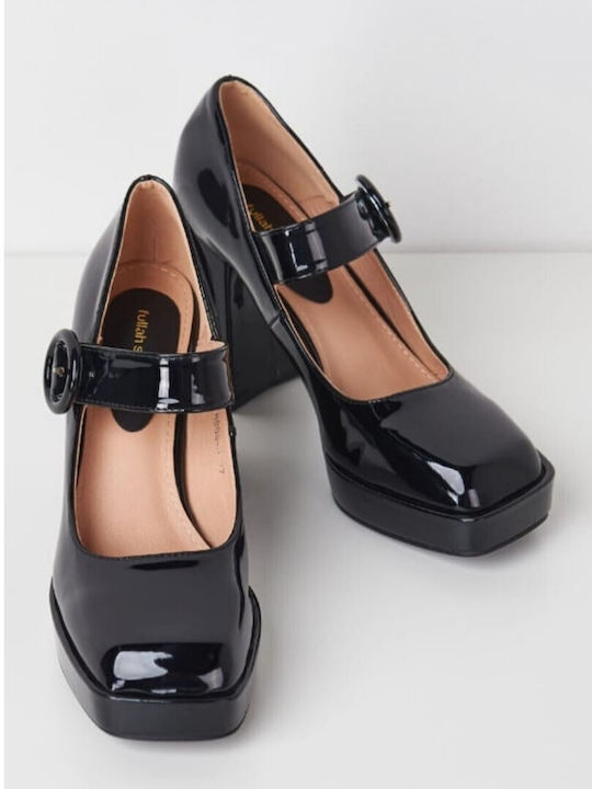 Fullah Sugah Patent Leather Black High Heels with Strap