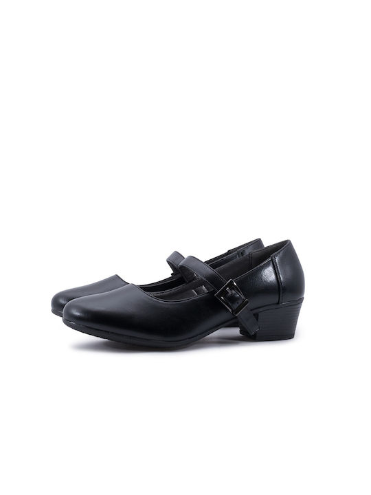 Antrin Black Low Heels with Strap