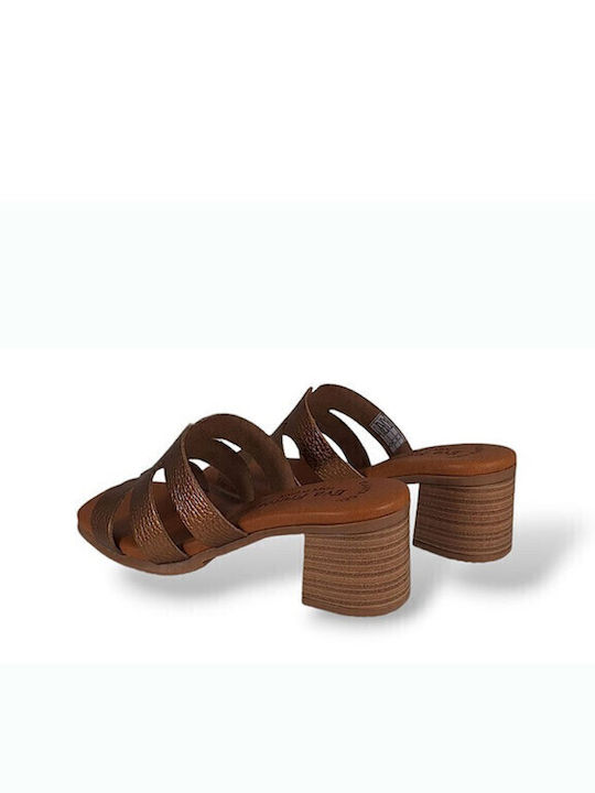 Leather Mules With Low Heel In Brown Colour