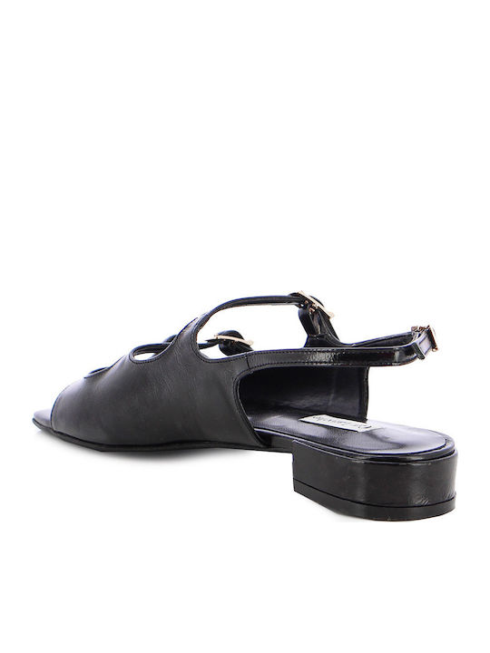 Leder Damen Sandalen mit niedrigem Absatz in Schwarz Farbe
