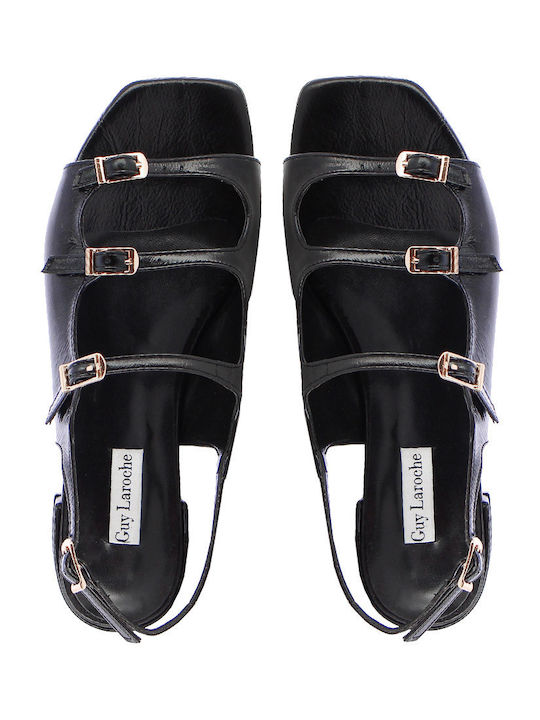 Leder Damen Sandalen mit niedrigem Absatz in Schwarz Farbe