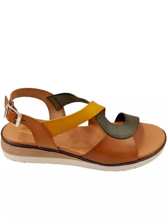 Adam's Shoes Leather Women's Flat Sandals Anatomic in Tabac Brown Color